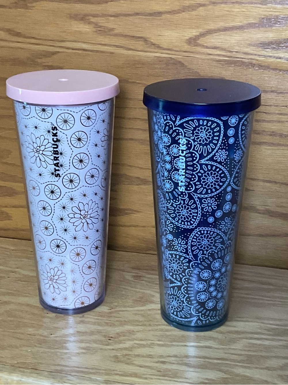 Starbucks Set of 2 Venti Reusable Tumblers | Blush Floral + Navy 24 oz Cold Cups